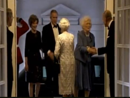 Queen Elizabeth Hosts Former Presidents Bush