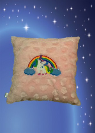 Rainbow Unicorn Pillow with Pink Heart Feather